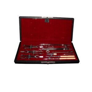 Vintage Sans & Streiffe Drafting Drawing Instrument Set With Case 10 Tools Japan